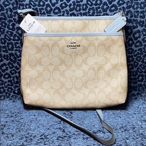 Coach Light Khaki & Pale Blue Signature Zip File Crossbody Bag